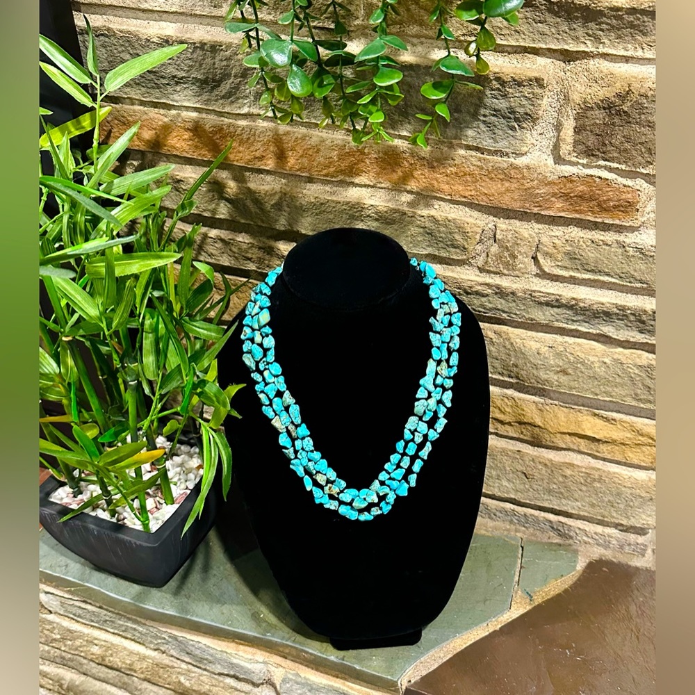 Turquoise Beads Endless Necklace, Multi Strand 59”